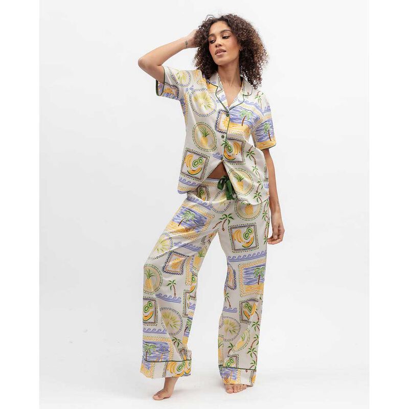 Cyberjammies Cora Green Postcard Print Wide Leg Pyjama Bottoms image number 2